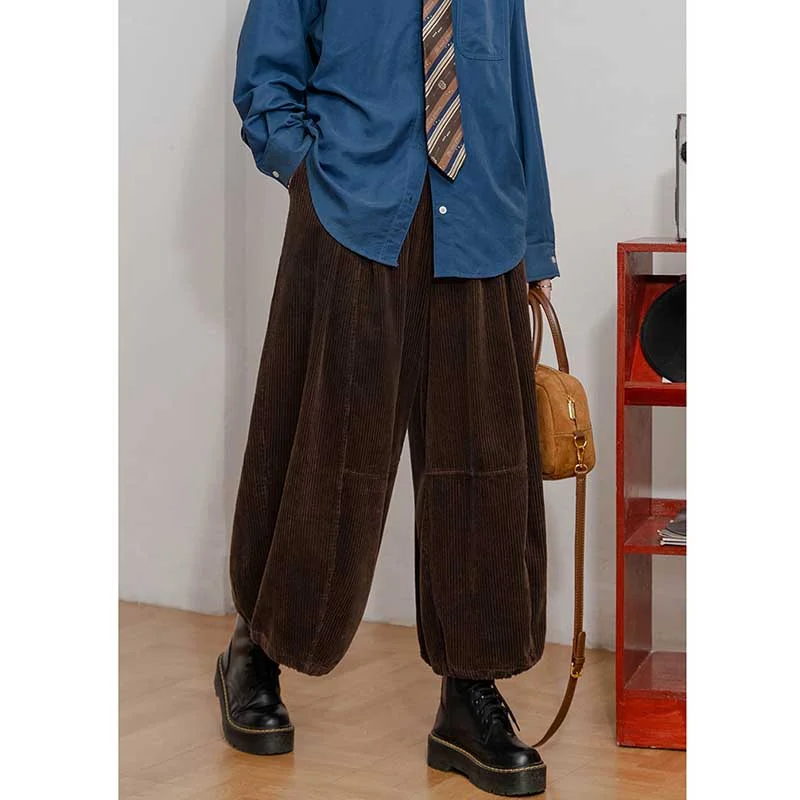 Vintage Corduroy High Waist Wide Leg Pants Fashionable Work Pants