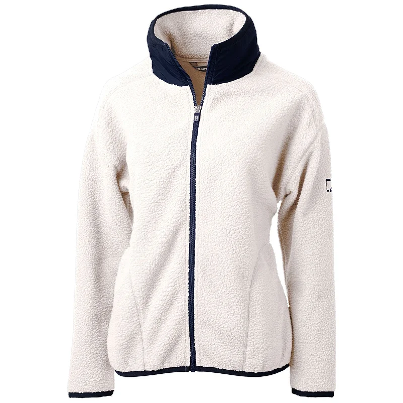 Cutter & Buck Women's Shell/Navy Blue Cascade Eco Sherpa Fleece Jacket One-Shoulder Jacket Off-the-Shoulder Jacket Asymmetrical Jacket