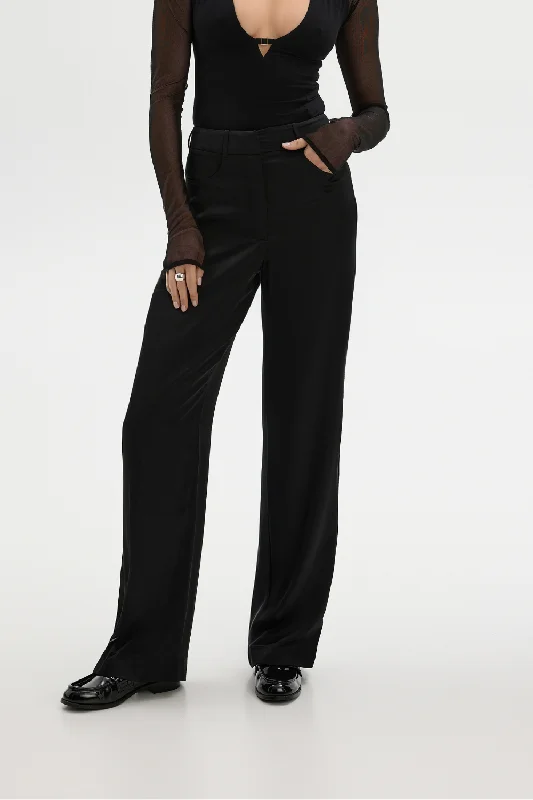 Saint Body Satin Zip Trousers Black Trousers Striped Patterned