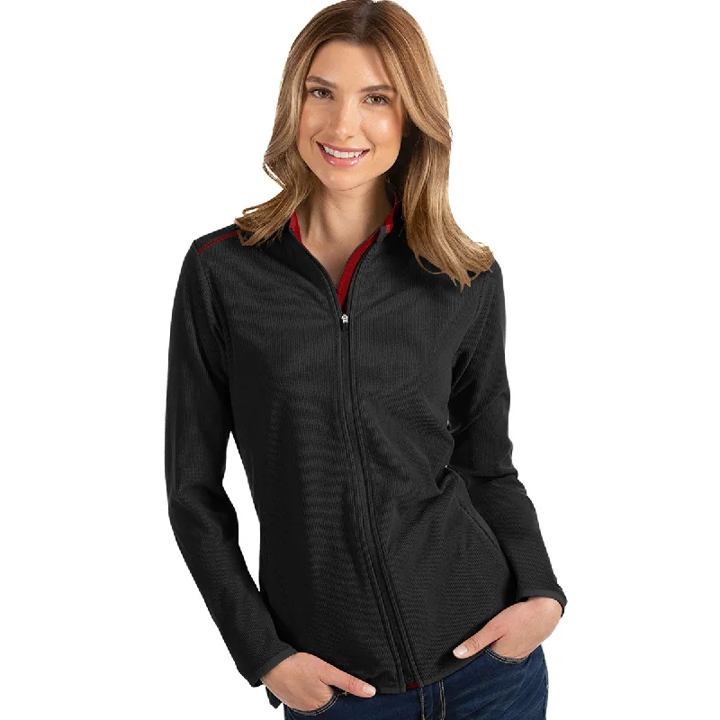 Antigua Women's Black/Dark Red Glacier Full Zip Up Jacket Lace Jacket Ribbed Jacket Sequined Jacket