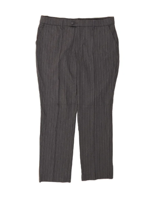 LEE Womens Mid Rise Straight Suit Trousers US 14 XL W36 L30 Grey Striped Trousers luxurious premium