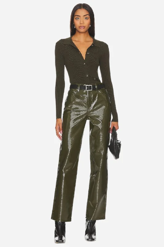 Pistola Cassie Super High Rise Straight Pants in Olive Vinyl Chic Checkered Pants