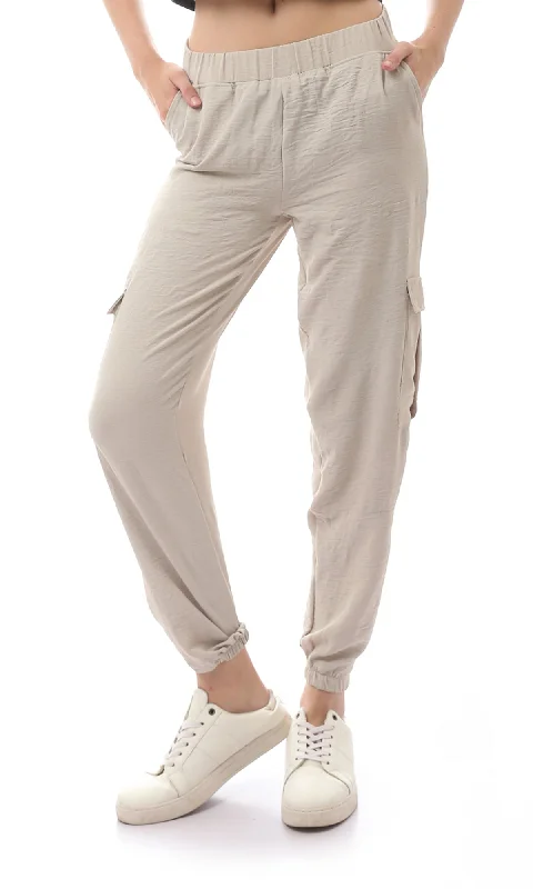 O170596 Beige Comfy Elastic Waist With Hem Trousers Trousers practical easy-care