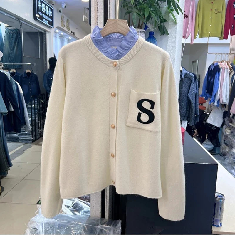 S Letter Luxury Brand Design Knit Cardigan Coat For Women 2025 Spring Autumn Long Sleeved top Knitwear Sweater Dress Clothing Stylish Fashionable Trendy