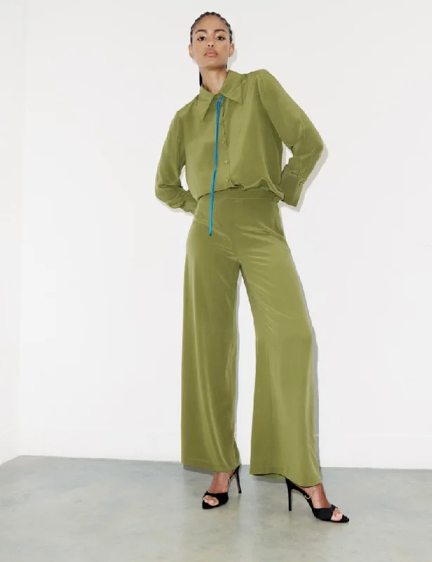 Pure Silk Wide-Leg Trousers Trousers Office Stylish