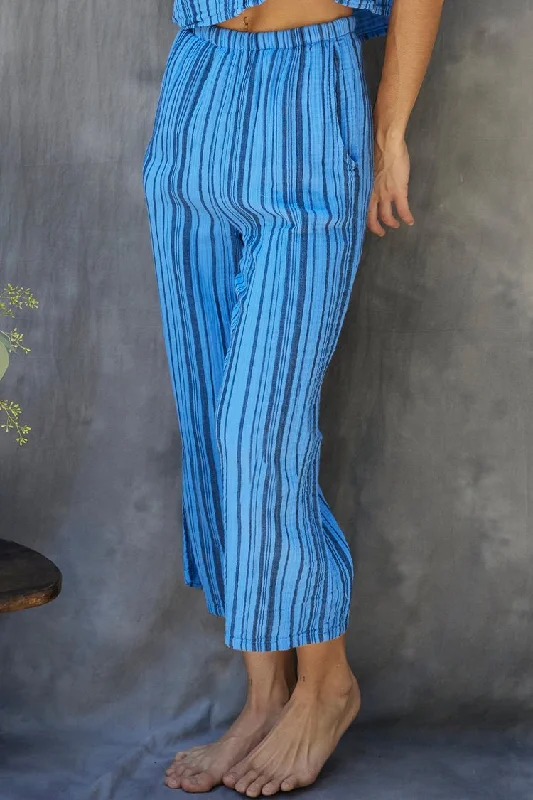 9Seed The Pines Gauze Hi Waist Crop Beach Pant in Blue Lagoon Chic Capri Pants