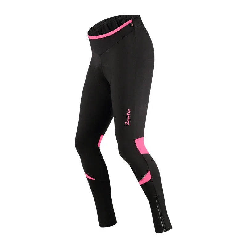 Santic Waltz Pink Women Padded Cycling Pants with fleece Soft Stretch Trousers