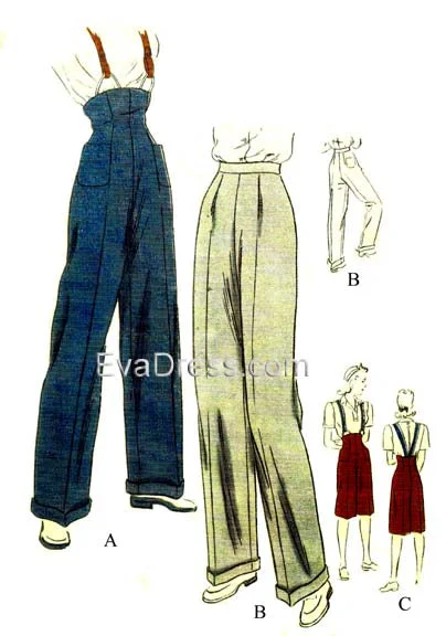 1945 Trousers & Clam-Diggers, T40-9016 Trousers fashionable chic