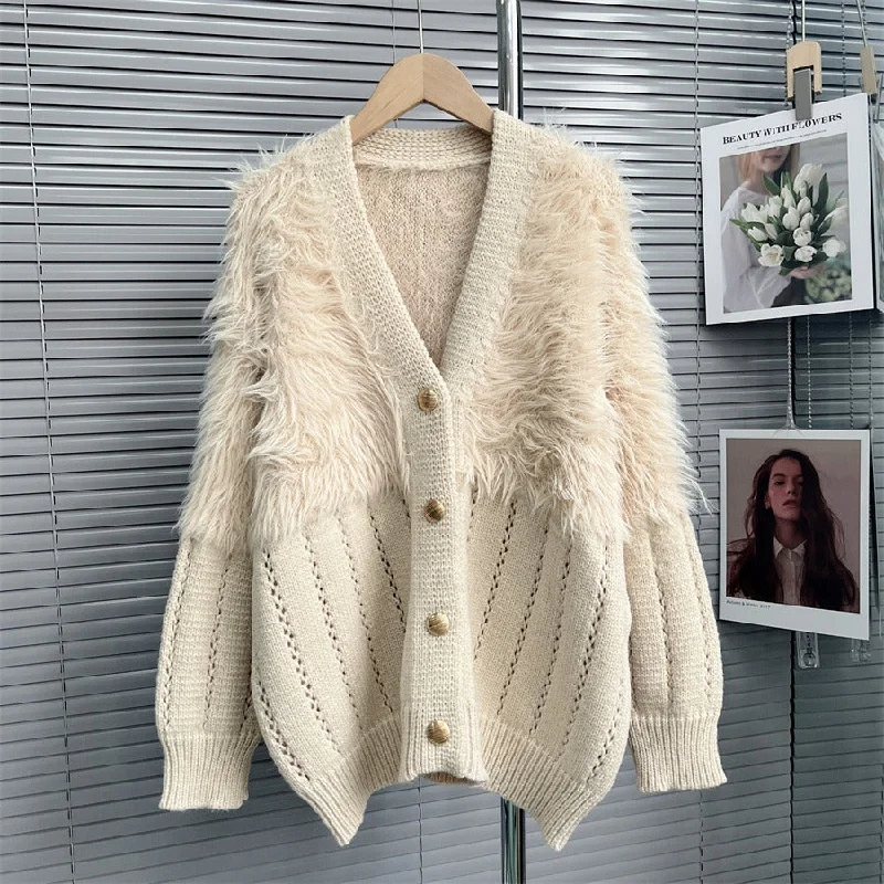 Women Spring Winter Loose Fit Sweater  Long Sleeve Cardigan Coat Nylon Fabric Polyester Fabric Spandex Fabric