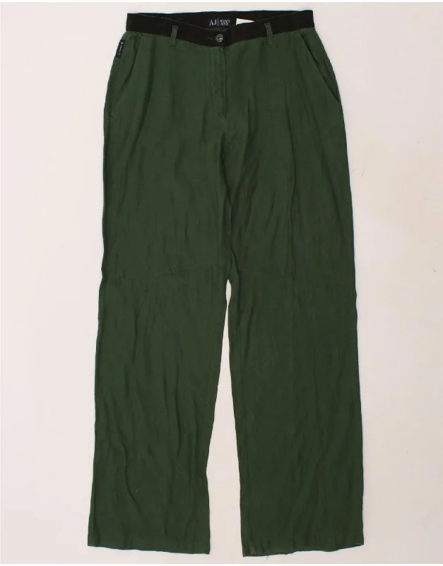 ARMANI Womens Straight Chino Trousers EU 40 Medium W30 L34 Green Linen Trousers Winter Warm