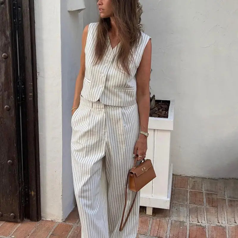 Casual Striped Vest with Full-Length Trousers for Summer Wear Trousers Favorite Customer