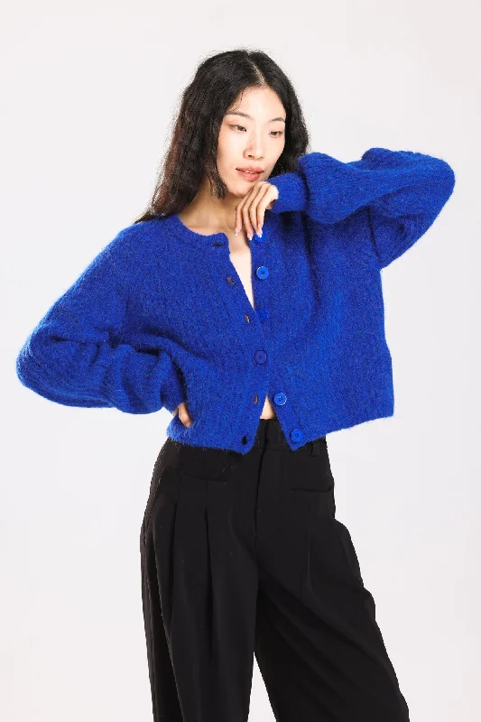 Janet Ribbed Alpaca wool  Knit Cardigan - Royal Blue Layered Multi-layer Single Layer