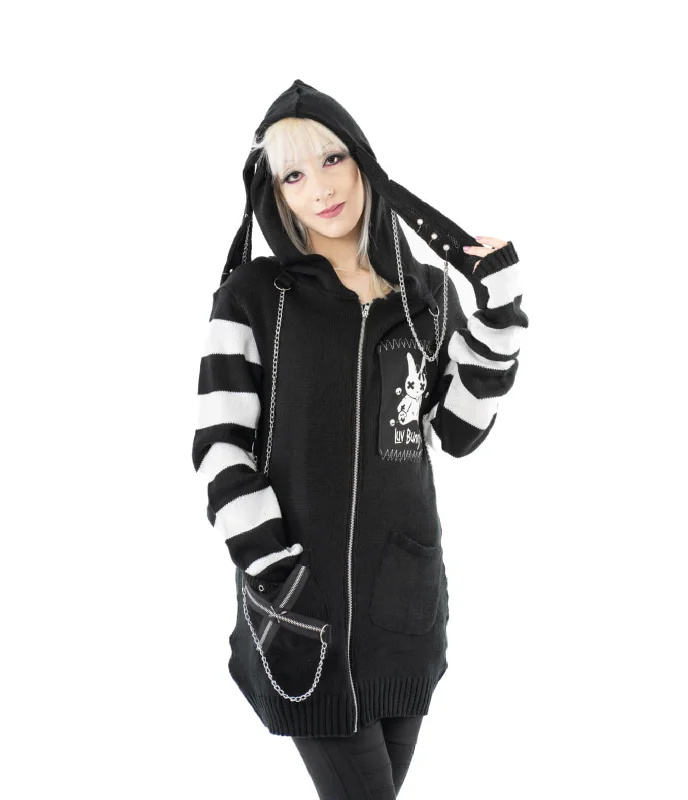 LB VOODOO BUNNY CARDIGAN - BLACK/WHITE Terry Blend Velvet Blend Canvas Blend