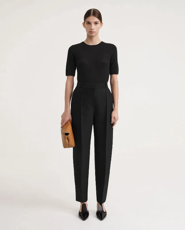 SEWN PLEAT EVENING TROUSERS / BLACK Trousers Velvet Soft