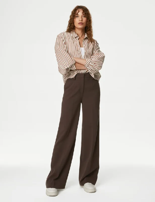 Crepe Tab Detail Wide Leg Trousers Trousers Cargo Utility