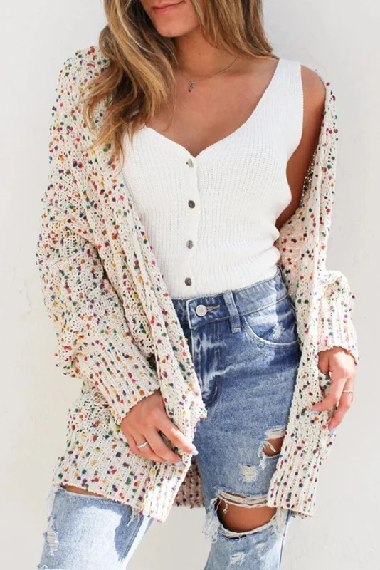 Colorful Confetti Long Cardigan - White Cashmere Blend Cotton Blend Poly Blend