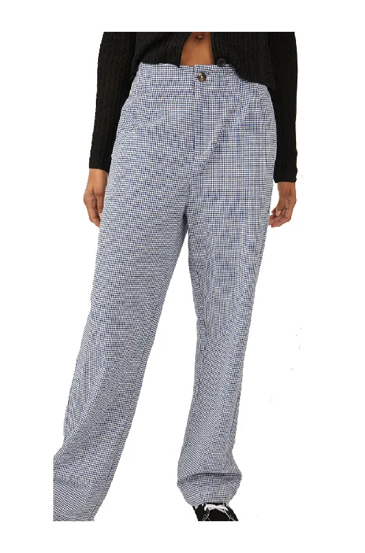 Free People Kate Plaid Straight Leg Pants In Navy & White Sleek Black Pants