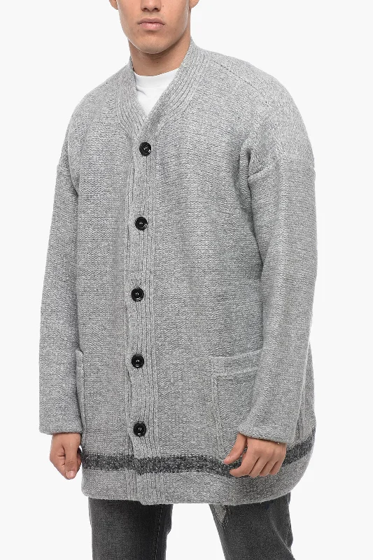 Dolce & Gabbana Wool Blend Cardigan with Patch Pockets Zippered Buttoned Snapped