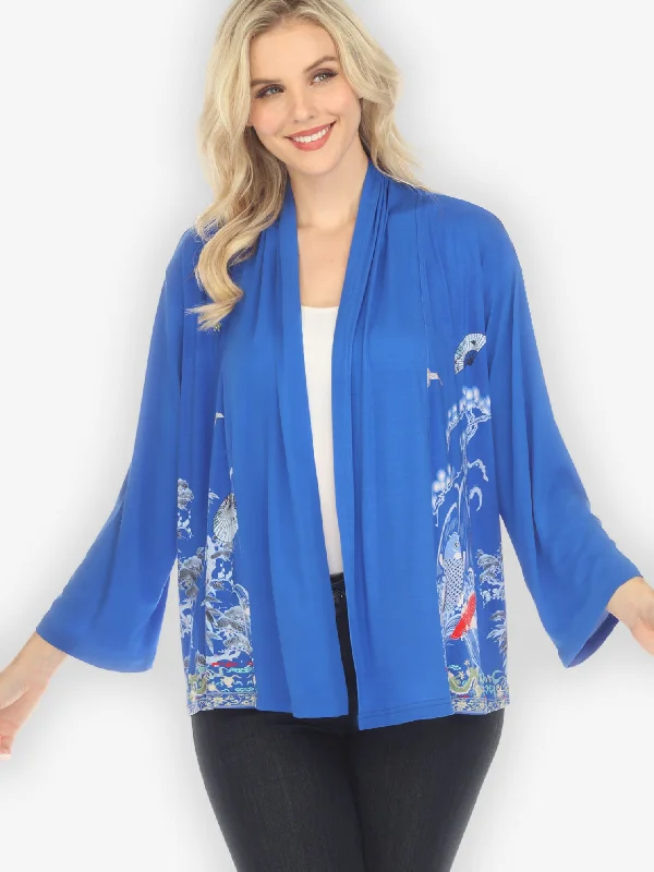 Koi Dragon Bamboo Cardigan in Blue  Lightweight Heavyweight Midweight