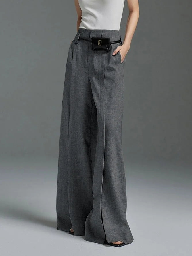 Loose Wide Leg High-Waisted Pleated Split-Front Pants Trousers 124092 Trousers Corduroy Warm