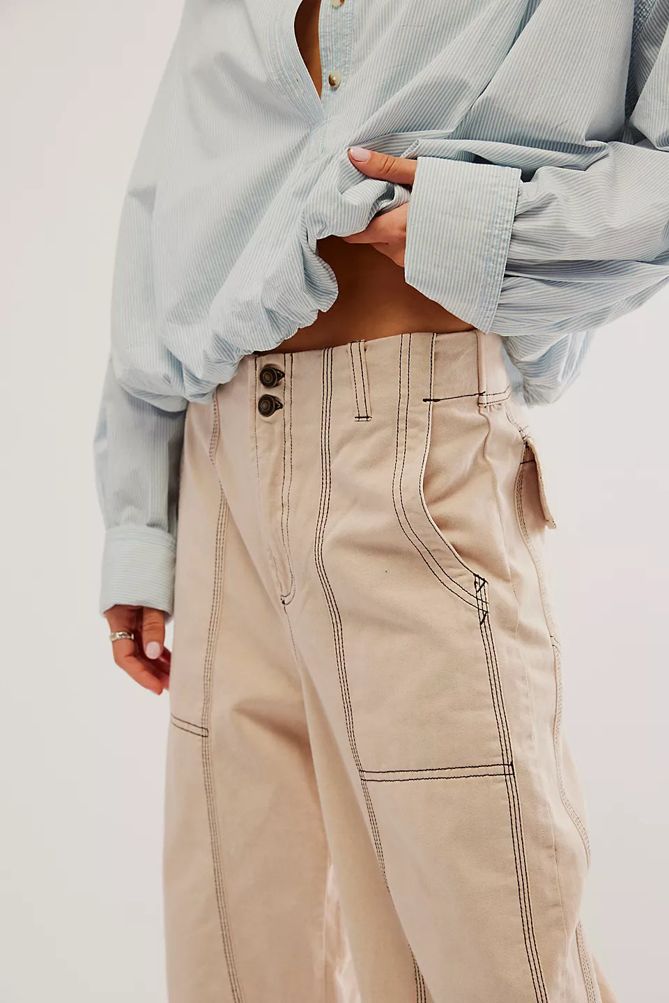 Free People Sawyer Carpenter Pants in Morning Oat Trendy Wide-Leg Pants