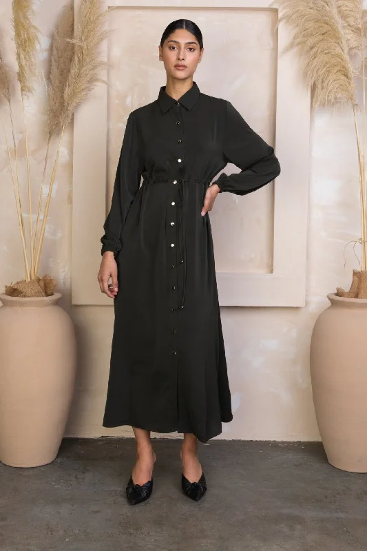 Black Drawstring Non-Sheer Maxi Cardigan Oversized Loose Flowy