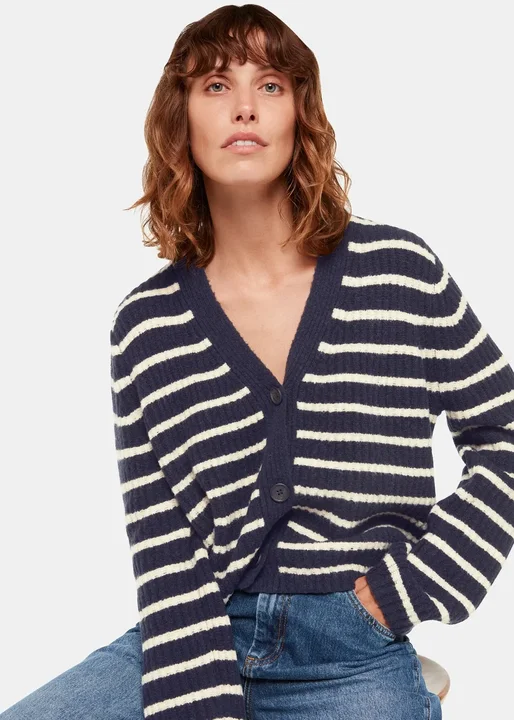 Wool Mix Stripe Cardigan Navy/Multi Denim Fabric Leather Fabric Suede Fabric