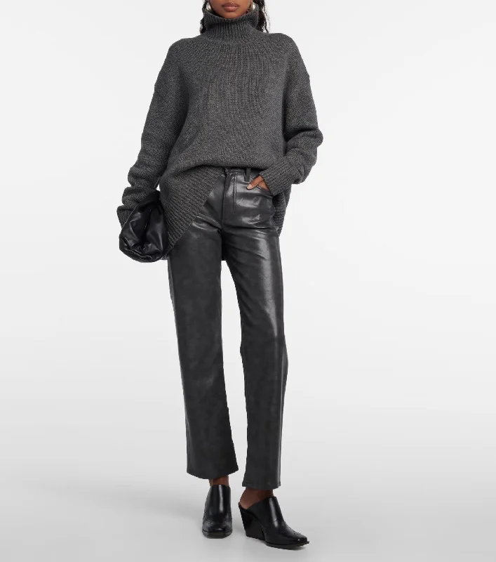 Agolde Sloane Mid-Rise Leather Straight Pants in Smoke Grey Fashionable Sporty Pants