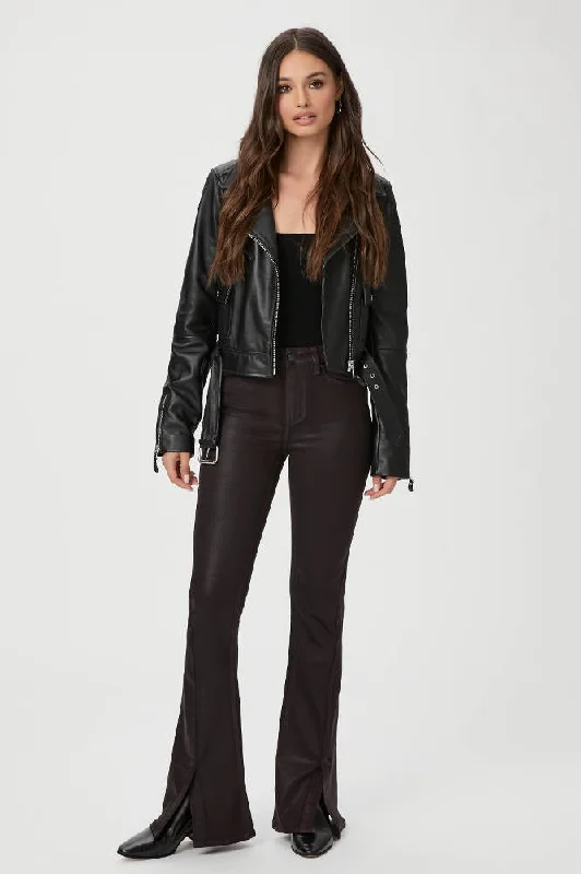Paige High Rise Lou Lou Pants in Black Cherry Luxe Coating Cozy Full-Length Pants
