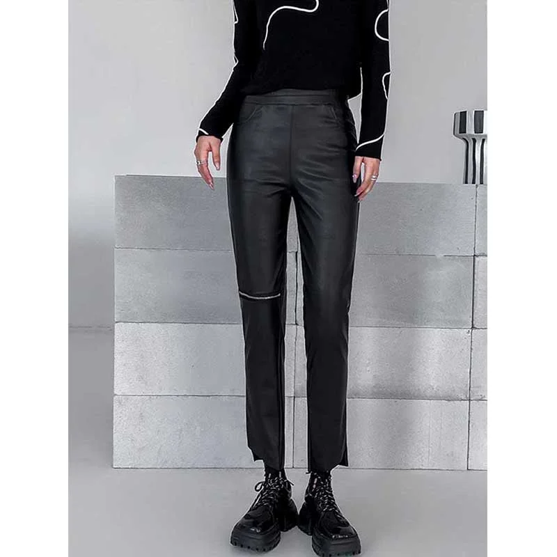 Retro Zipper PU Leather Pants Classic Stretch Pants