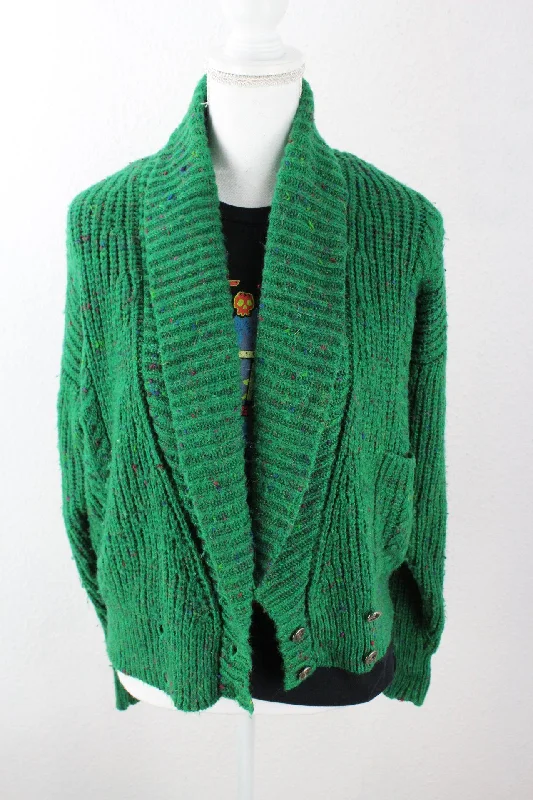 Vintage Green Cardigan (S) Satin Fabric Silk Fabric Chiffon Fabric