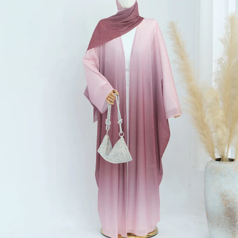 Gradient Everyday Parties Cardigan Robe with Hijab Stretchy Elastic Breathable