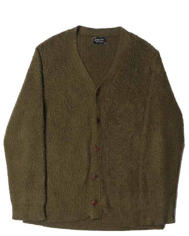 Olive Cardigan Chenille Blend Fleece Blend Nylon Blend