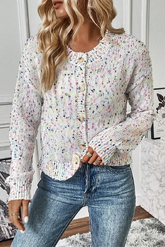 Colorful Confetti Cardigan - White Spandex Blend Rayon Blend Denim Blend