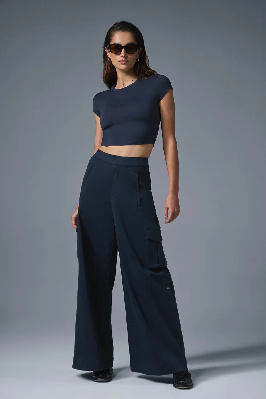 Show Off Cargo Wide Leg Trouser - Navy Trousers chic elegant