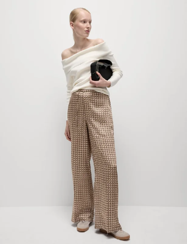 Geometric Drawstring Wide Leg Trousers Trousers Pleated Formal