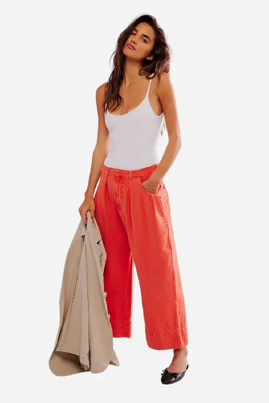 Free People Sweet Talk Chino Pants in Red Mango Stylish Paperbag Waist Pants