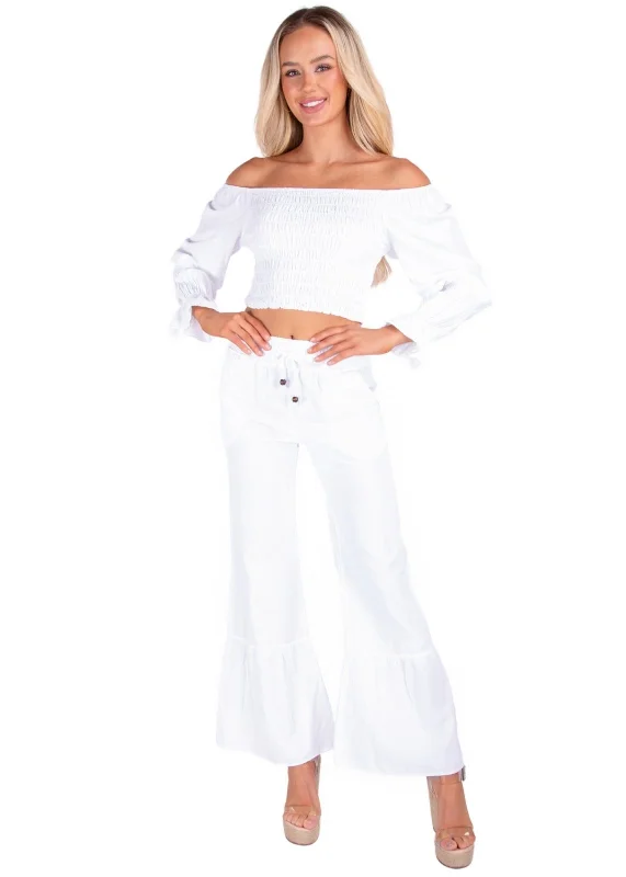 'Paloma' Flare Pants White Stretch Fit Pants