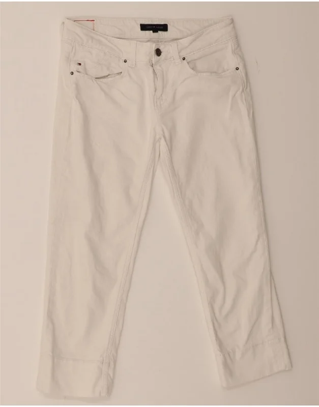 TOMMY HILFIGER Womens Slim Cropped Trousers W27 L23 White Cotton Trousers sophisticated sleek