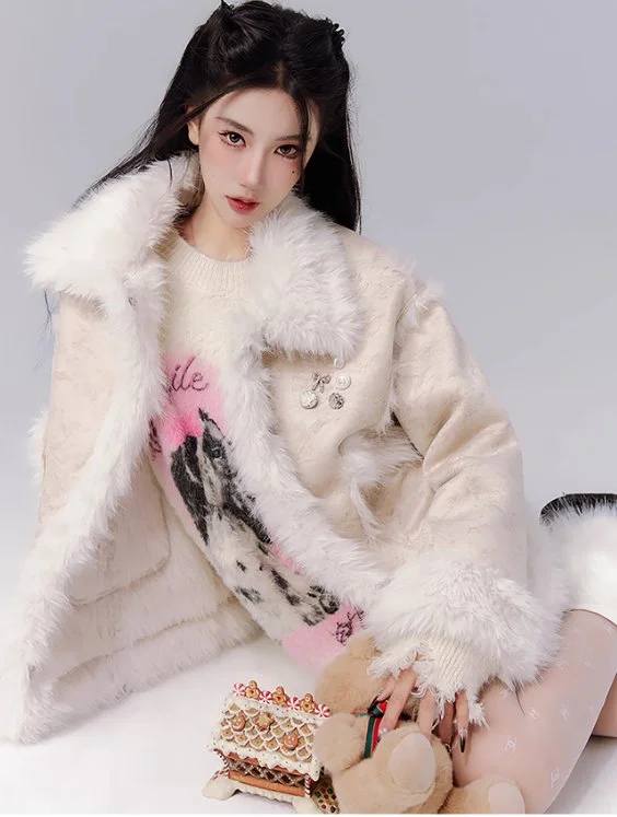 Rich fur suede jacket with charms & lace pleated mini skirt FRA0080 Anorak Shell Jacket Lightweight Jacket