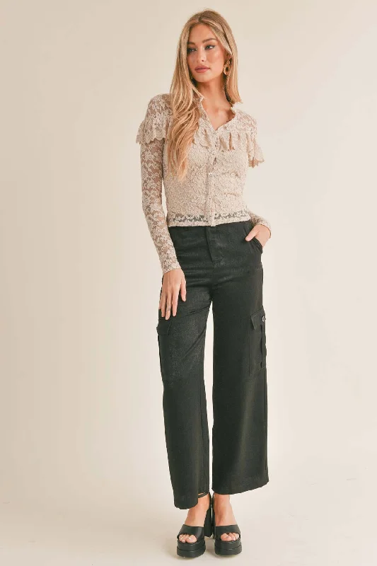 Sage the Label Aphrodite Low Waist Cargo Pant in Black Trendy Wide-Legged Trousers