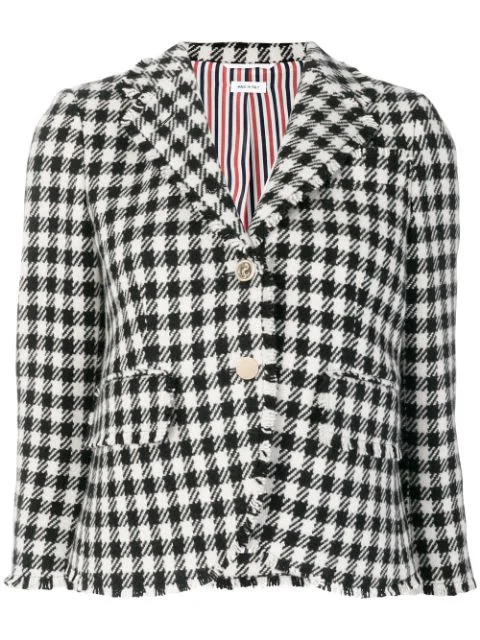 THOM BROWNE jacket check black white One-Shoulder Jacket Off-the-Shoulder Jacket Asymmetrical Jacket