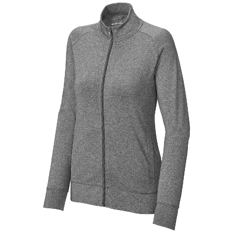 Sport-Tek Women's Charcoal Grey Heather Sport-Wick Stretch Full-Zip Cadet Jacket Denim Jacket Leather Jacket Suede Jacket