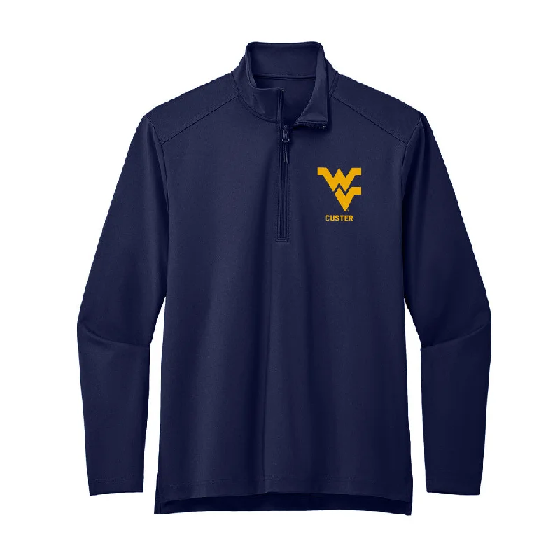 West Virginia - NCAA Women's Track & Field : Aubrie Custer - Premium Quarter Zip Jacket Satin Fabric Silk Fabric Chiffon Fabric