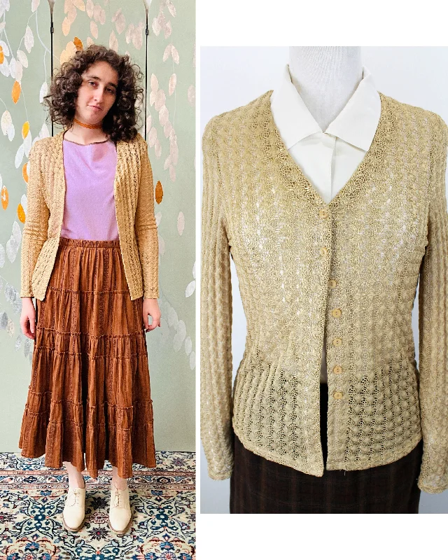 Vintage 1990s Dorothy Perkins Golden Crochet Cardigan, XS Cashmere Blend Cotton Blend Poly Blend