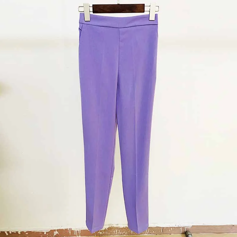 Elastic Waisted Skinny Formal Pants with Pocket Colour Pencil Pants Classic Bootcut Trousers