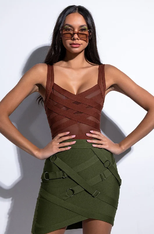 BANDAGE SLEEVELESS BODYSUIT Stylish Bodysuit with Cross Front