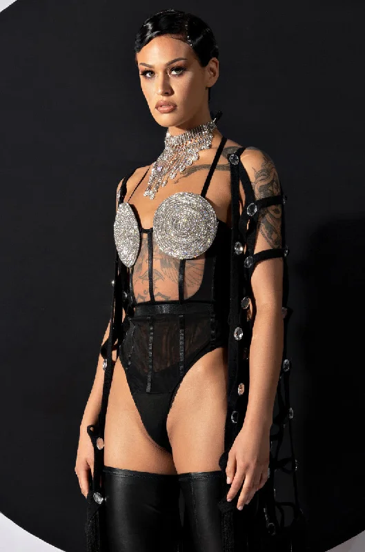 GLITCH IN THE MATRIX RHINESTONE MESH HALTER BODYSUIT Comfortable T-shirt Bodysuit