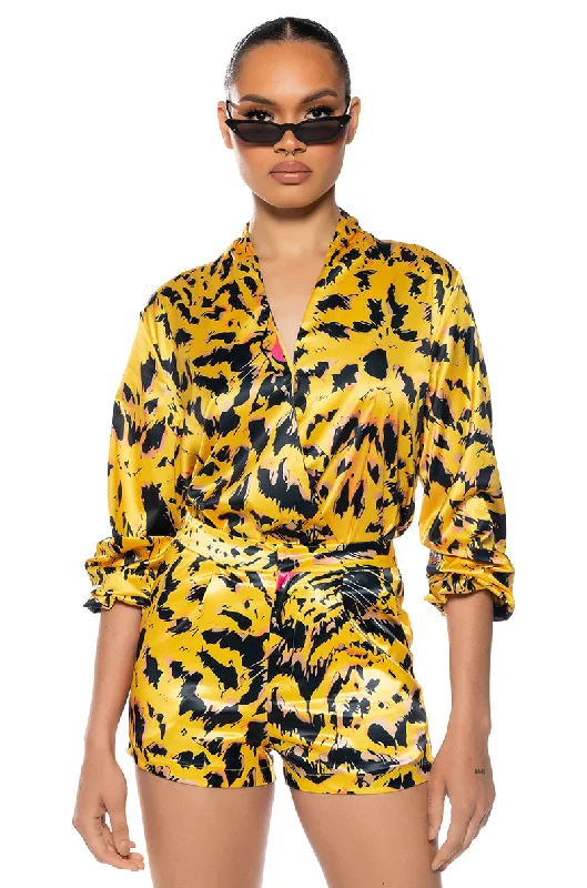 INTO THE WILD PRINTED SATIN BODYSUIT Elegant Long Sleeve Bodysuit