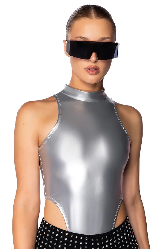 KEEP THAT SAME ENERGY METALLIC SLEEVELESS BODYSUIT Comfortable Spaghetti Strap Bodysuit